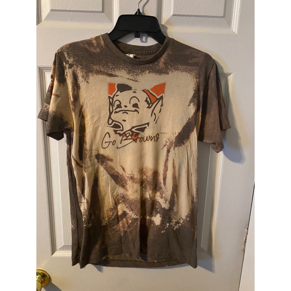 Tultex Cleveland Browns Brownie the Elf Bleach Dye Graphic T-Shirt Mens Medium